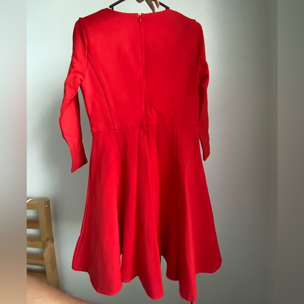 Halston Heritage Red Cut Out Bateau Neckline knee length Dress 3/4 Sleeve US 4 - Picture 6 of 16